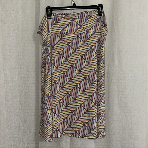 LuLaRoe 3X Azure Pastel Yellow Mauve Pink Blue Orange Geo Print A-Line Skirt - Picture 3 of 11